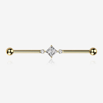 Implant Grade Titanium Golden Diamante Sparkle Internally Threaded Industrial Barbell-Clear Gem